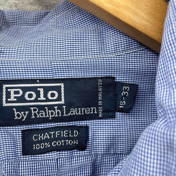 Polo Ralph Lauren Button Up Shirt Mens 15 Blue Check Long Sleeve Chatfield - Picture 2 of 9